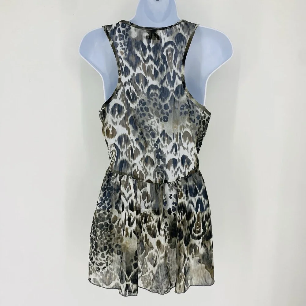 Y2K Buckle Tank Top Sheer Mesh Animal Print Peplum Medium Vintage Edgy Emo - Picture 5 of 8